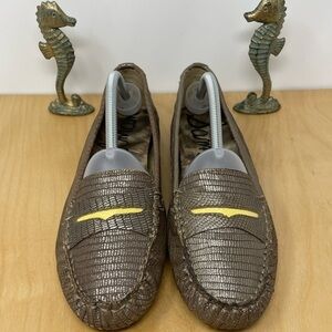 Sam Edelman Crocodile Pattern Metallic Leather Taupe Driving Moc/Penny Loafer 11